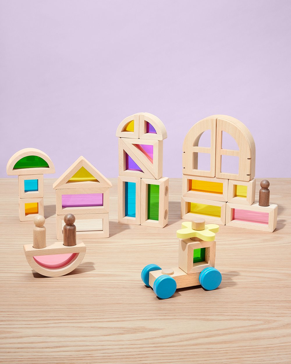 Rainbow Blocks and Cars Building Set